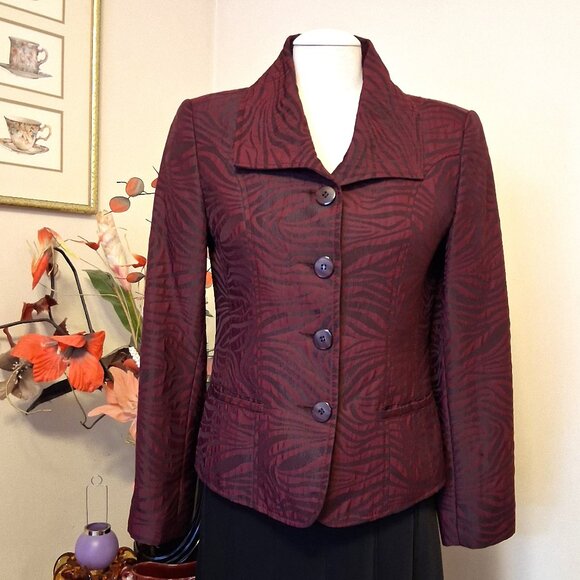 Preowned Oscar B. Women's Purple Black Printed Lined Blazer Jacket Size 10 - Picture 1 of 13